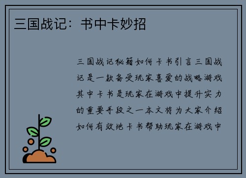 三国战记：书中卡妙招