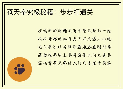 苍天拳究极秘籍：步步打通关
